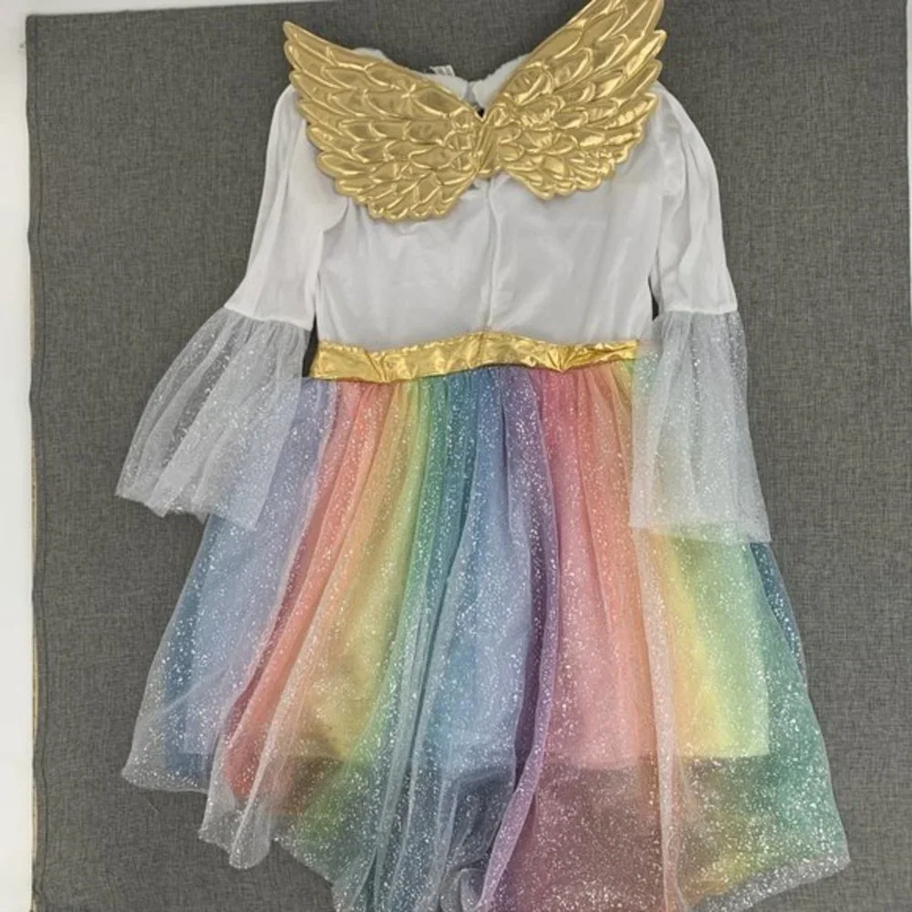 Girls Rainbow Unicorn‎ Costume Dress Beautiful Sparkle Sequin Angel Wings Large